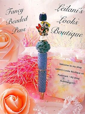 Blue beaded pen with Powerpuff Girls design #powerpuffgirls #beaded